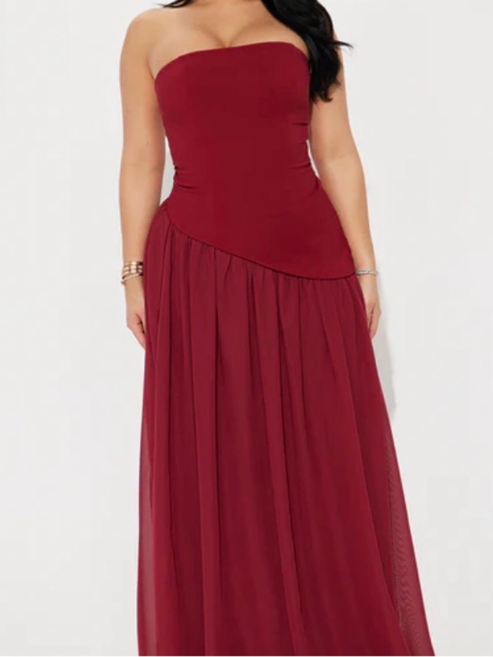 Strapless Burgundy Maxi Dress for Women